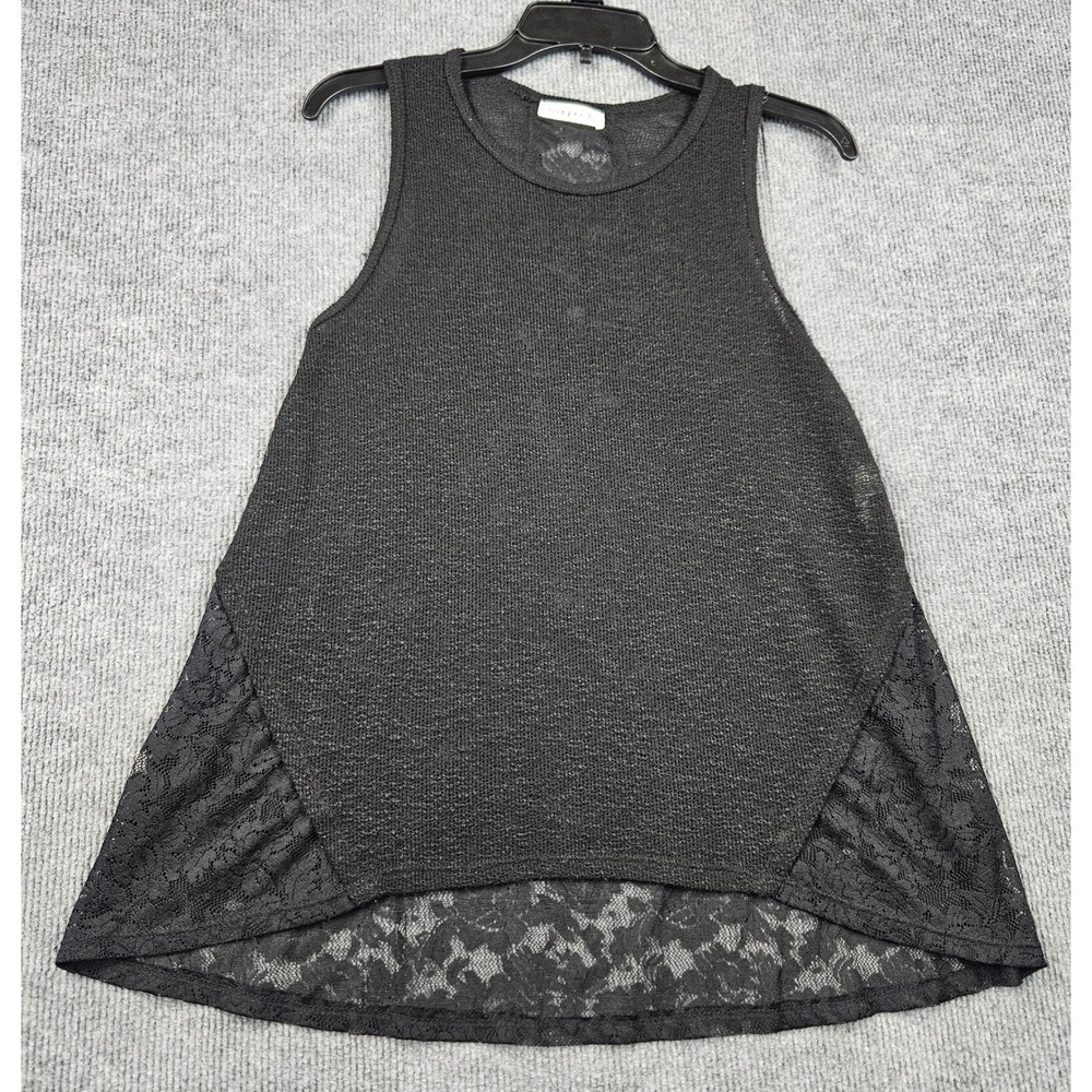Ginger G Womens Black Lace Back Sleeveless Knit Tank Top High Low Hem Med